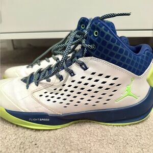 Jordan Men's White Navy Lime Green Basketball Sneakers